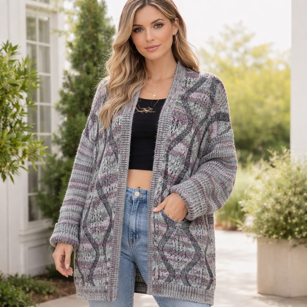 Soft Surroundings Cardigan Sweater Women Large‎ Open Front Knit Long Midi Chunky